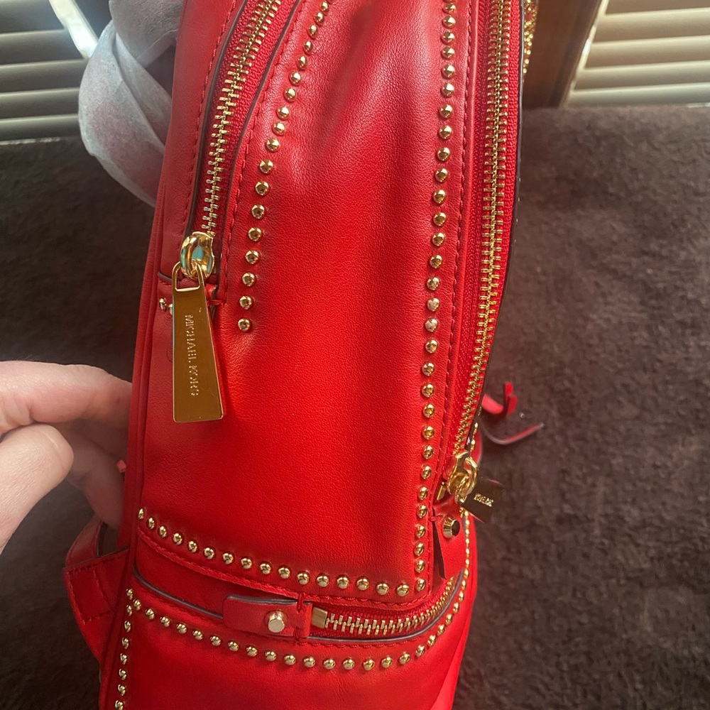 NWOT Michael Kors Rhea Studded backpack Bright Red - Picture 11 of 15